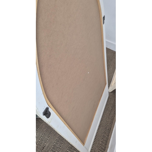 327 - ARCHITECTURAL WALL MIRRORS, a pair, with white arched frames, 140cm H x 67cm. (2)