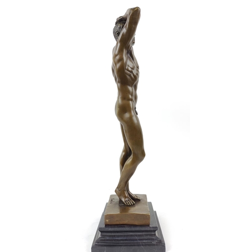 329 - CONTEMPORARY SCHOOL SCULPTURE, of a nude male figure in bronze, 46cm H.