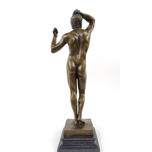 329 - CONTEMPORARY SCHOOL SCULPTURE, of a nude male figure in bronze, 46cm H.