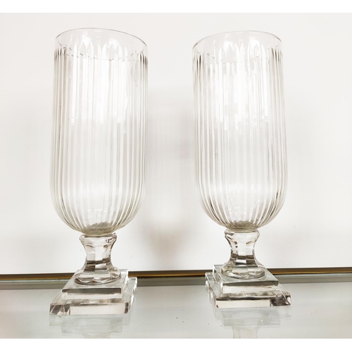 331 - HURRICANE LAMPS, a pair, cut glass, 41cm H. (2)