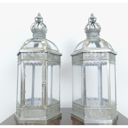 342 - LANTERNS, a pair, hexagonal form, 57cm H x 25cm. (2)