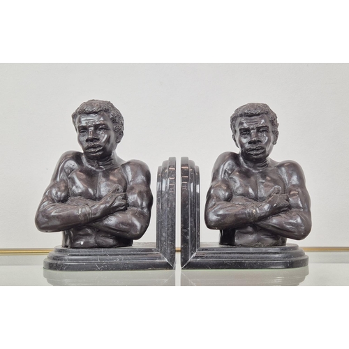 343 - BOOKENDS, a pair, figural busts on marble bases, 18cm H. (2)