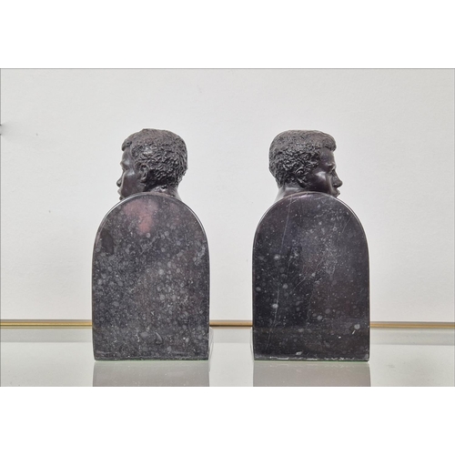 343 - BOOKENDS, a pair, figural busts on marble bases, 18cm H. (2)