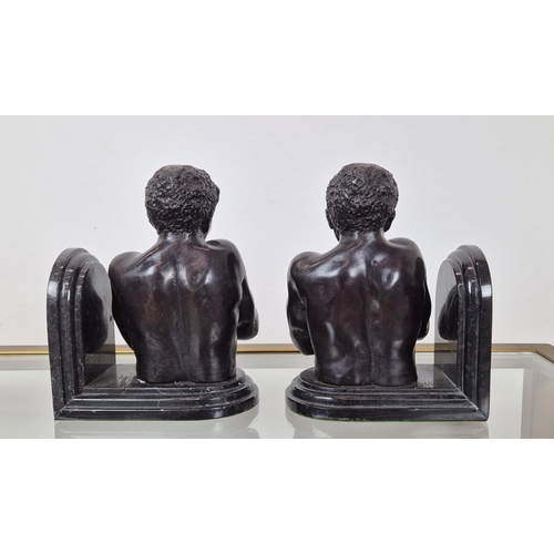 343 - BOOKENDS, a pair, figural busts on marble bases, 18cm H. (2)