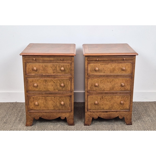 344 - SIDE CHESTS, a pair, Victorian style walnut with feather banded top over three drawers, 66cm H x 44c... 