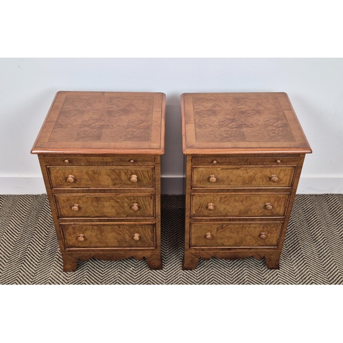 344 - SIDE CHESTS, a pair, Victorian style walnut with feather banded top over three drawers, 66cm H x 44c... 