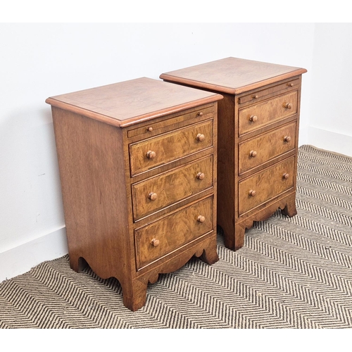 344 - SIDE CHESTS, a pair, Victorian style walnut with feather banded top over three drawers, 66cm H x 44c... 