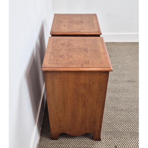 344 - SIDE CHESTS, a pair, Victorian style walnut with feather banded top over three drawers, 66cm H x 44c... 