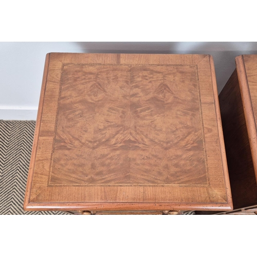 344 - SIDE CHESTS, a pair, Victorian style walnut with feather banded top over three drawers, 66cm H x 44c... 