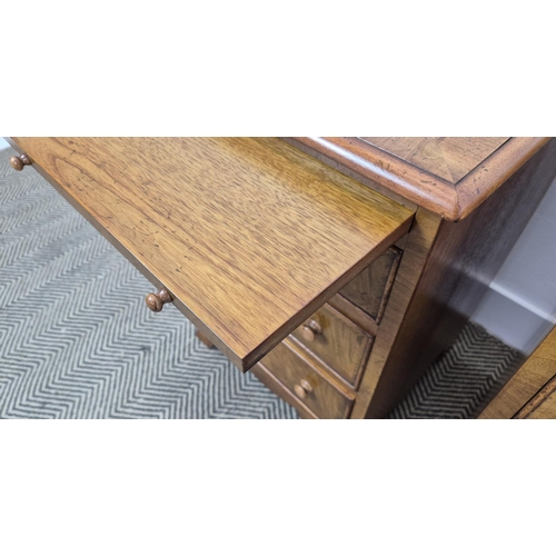 344 - SIDE CHESTS, a pair, Victorian style walnut with feather banded top over three drawers, 66cm H x 44c... 