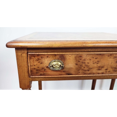 345 - SIDE TABLES, a pair, 19th century style yew wood with single drawer on turned supports, 77cm H x 61c... 