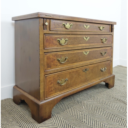 346 - BACHELORS CHEST, Georgian style burr walnut, the flip over top over four graduated drawers, 72cm H x... 