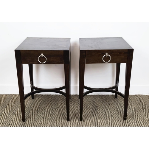 349 - ATTRIBUTED TO PORTA ROMANA CONKER SIDE TABLES, a pair, each 45cm x 45cm x 72cm H. (2)