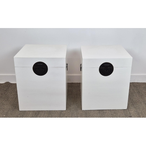 352 - BOXES, a pair, Oriental style white lacquered, 50cm x 50cm x 60cm. (2)