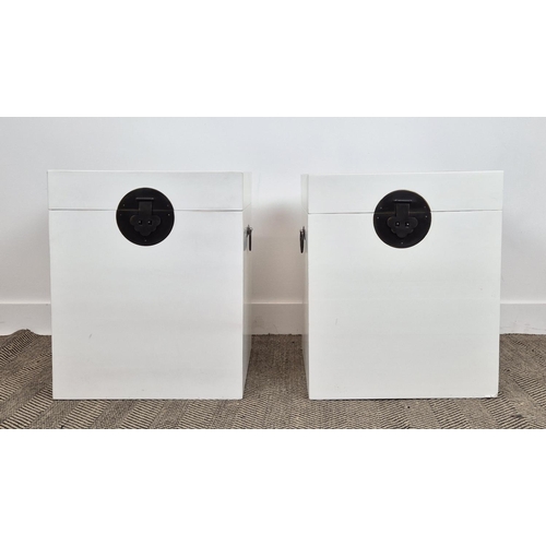 352 - BOXES, a pair, Oriental style white lacquered, 50cm x 50cm x 60cm. (2)