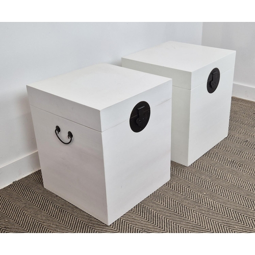 352 - BOXES, a pair, Oriental style white lacquered, 50cm x 50cm x 60cm. (2)