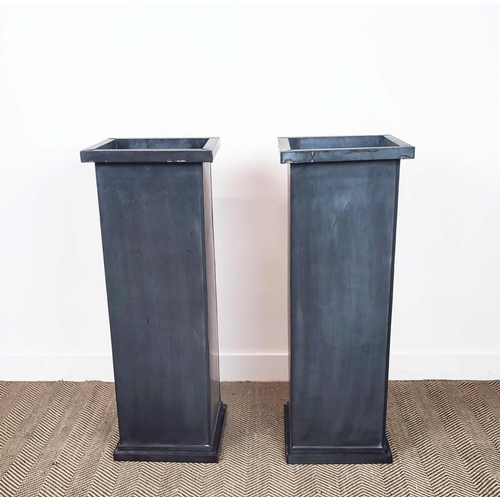 353 - OKA PEDESTALS, a pair, metal with galleried tops, each 35cm x 35cm x 101cm H. (2)