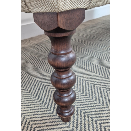 382 - GEORGE SMITH SIGNATURE DEEP BUTTONED STOOL, with a buttoned top, bears plaque, 145cm W x 60cm D x 45... 