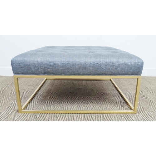 383 - STOOL, blue buttoned fabric upholstered top, gilt base.