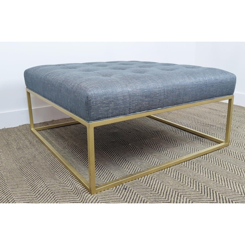 383 - STOOL, blue buttoned fabric upholstered top, gilt base.