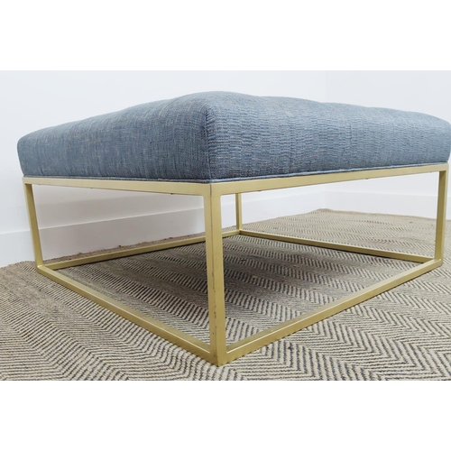 383 - STOOL, blue buttoned fabric upholstered top, gilt base.