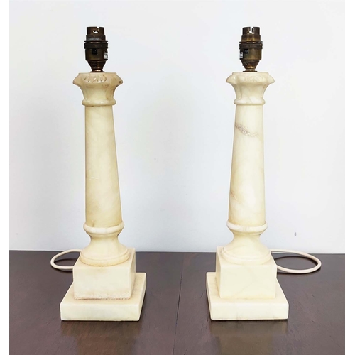 384 - ALABASTER TABLE LAMPS, a pair, classical column form, 40cm H. (2)