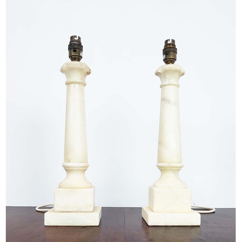 384 - ALABASTER TABLE LAMPS, a pair, classical column form, 40cm H. (2)