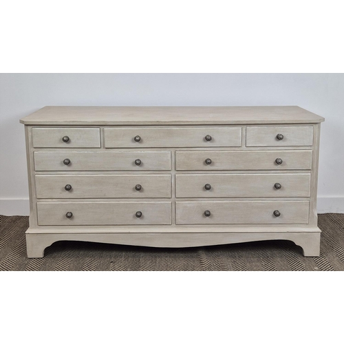 388 - BANK OF DRAWERS, grey painted with an arrangement of nine drawers, 76cm H x 152cm W x 49cm D.