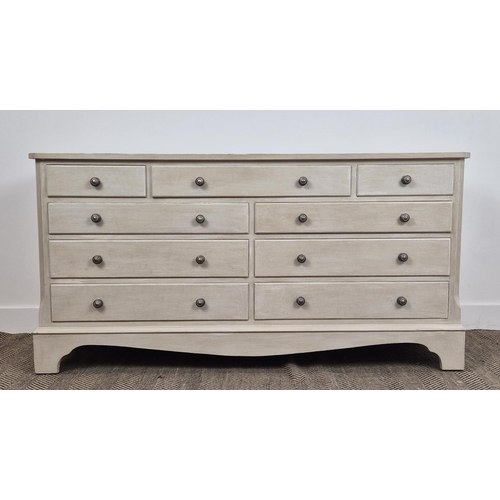 388 - BANK OF DRAWERS, grey painted with an arrangement of nine drawers, 76cm H x 152cm W x 49cm D.