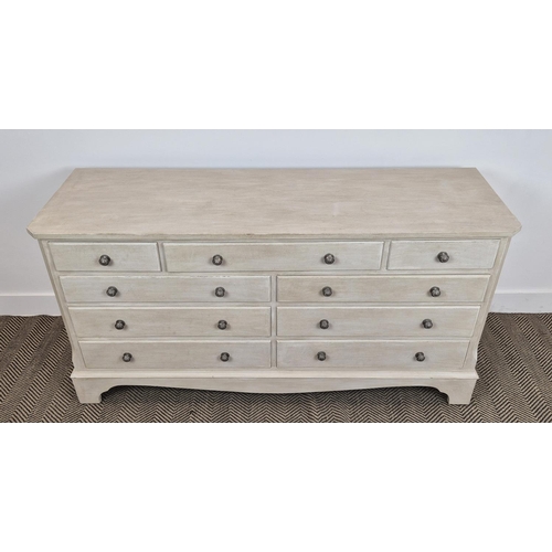 388 - BANK OF DRAWERS, grey painted with an arrangement of nine drawers, 76cm H x 152cm W x 49cm D.