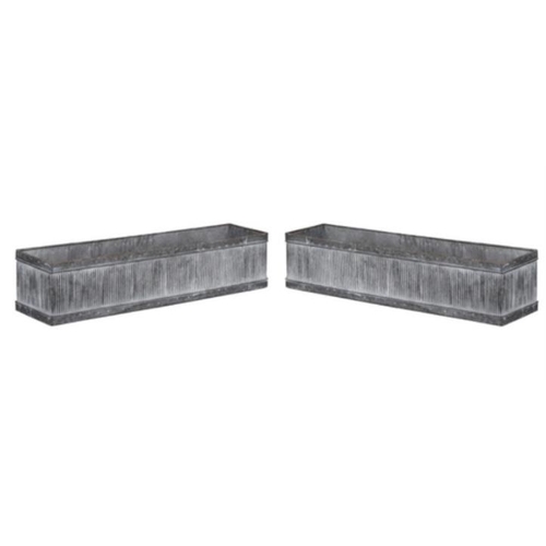 457 - TROUGH PLANTERS, a pair, in galvanised metal, 20cm H x 90cm x 20cm. (2)