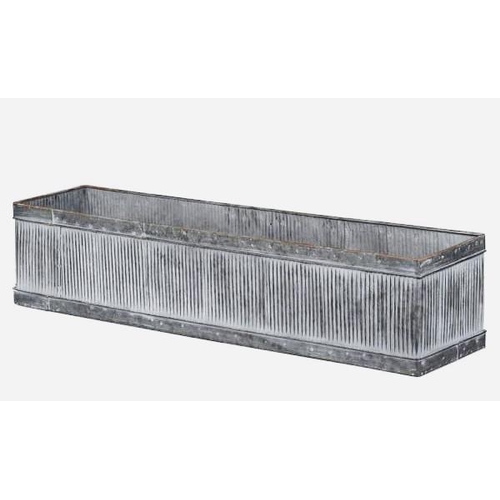 457 - TROUGH PLANTERS, a pair, in galvanised metal, 20cm H x 90cm x 20cm. (2)