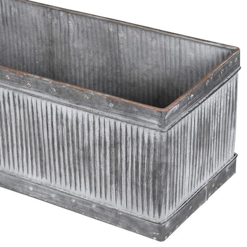 457 - TROUGH PLANTERS, a pair, in galvanised metal, 20cm H x 90cm x 20cm. (2)