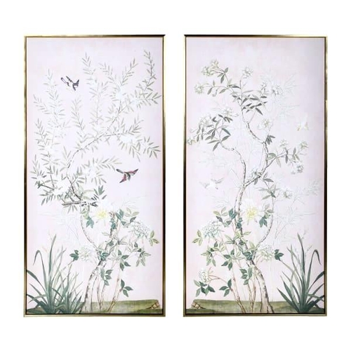 464 - FLORAL PRINTS, a pair, in gilt frames, 240cm H x 70cm. (2)