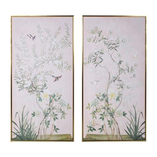 464 - FLORAL PRINTS, a pair, in gilt frames, 240cm H x 70cm. (2)