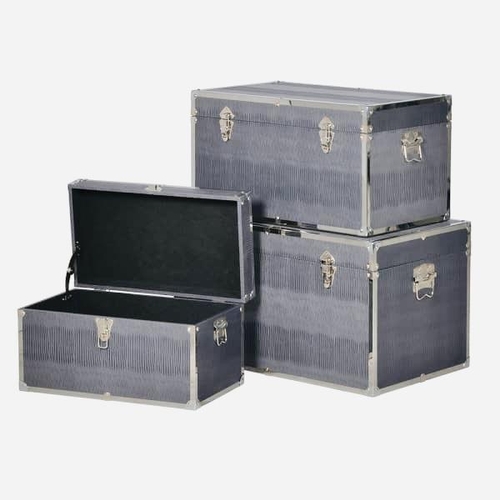 465 - TRUNKS, a graduated set of three, faux shagreen and polished metal, largest 38cm H x 68cm x 40cm. (3... 