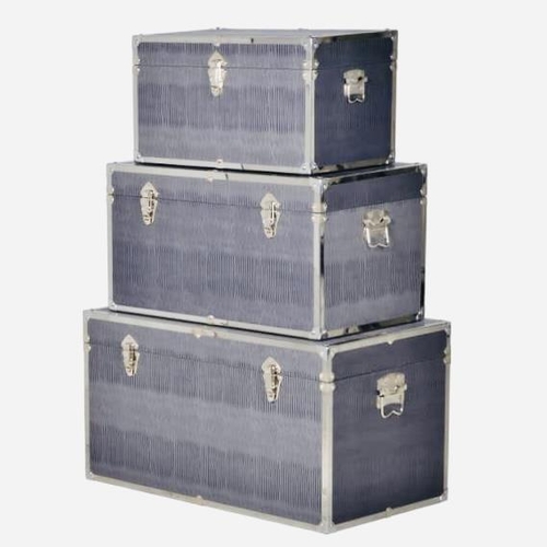 465 - TRUNKS, a graduated set of three, faux shagreen and polished metal, largest 38cm H x 68cm x 40cm. (3... 