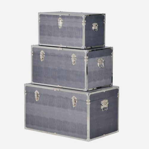 465 - TRUNKS, a graduated set of three, faux shagreen and polished metal, largest 38cm H x 68cm x 40cm. (3... 