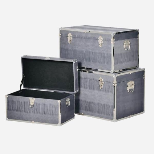 465 - TRUNKS, a graduated set of three, faux shagreen and polished metal, largest 38cm H x 68cm x 40cm. (3... 