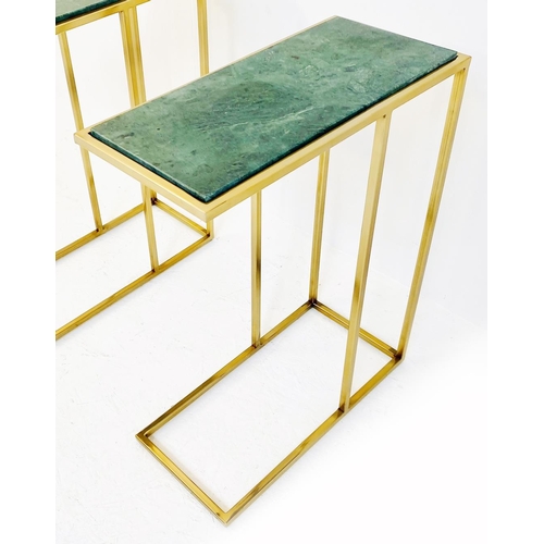 469 - SIDE TABLES, a pair, gilt metal with green marble tops, 60cm H x 46cm x 22cm. (2)