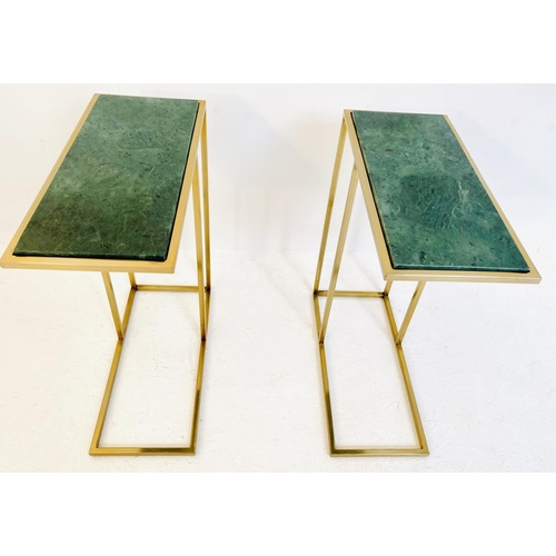 469 - SIDE TABLES, a pair, gilt metal with green marble tops, 60cm H x 46cm x 22cm. (2)