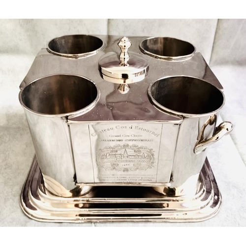 472 - WINE COOLER, polished metal to hold four bottles.