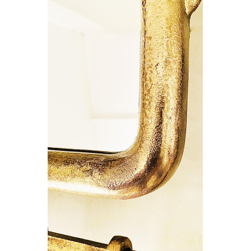 475 - LUGGAGE RACK PORTMANTEAU MIRROR, gilt metal with coat hooks, 54cm H x 67cm x 36cm.