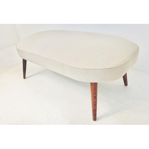 478 - FOOTSTOOL, 1950s Italian style, with neutral linen upholstery on tapered wooden supports,  43cm x 10... 