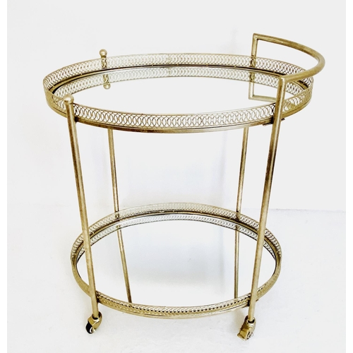 479 - MAISON JANSEN COCKTAIL TROLLEY, silvered metal frame with two mirrored tiers, 87cm H x 78cm x 47cm.