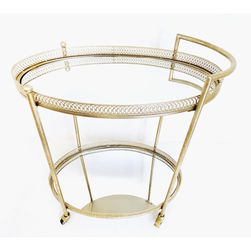 479 - MAISON JANSEN COCKTAIL TROLLEY, silvered metal frame with two mirrored tiers, 87cm H x 78cm x 47cm.