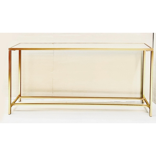 482 - CONSOLE TABLE, gilt metal with mirrored top, 79cm H x 152cm x 25cm.