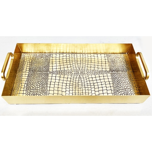 483 - DRINKS TRAYS, a pair, gilt metal with faux snake skin embossed metal design, 8cm H x 23cm x 49cm. (2... 