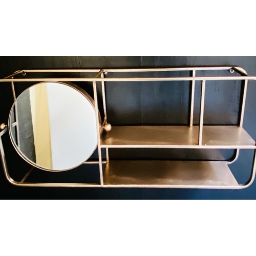 484 - VANITY WALL MIRRORS, a pair, gilt metal shelves and a rotating mirror, 44cm H x 100cm x 18cm. (2)