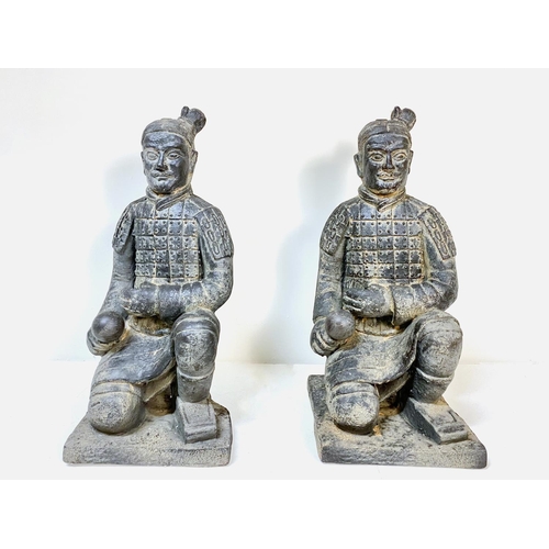 486 - TERRACOTTA WARRIOR STYLE FIGURES, a pair, kneeling pose, painted resin, 76cm H x 34cm x 34cm. (2)